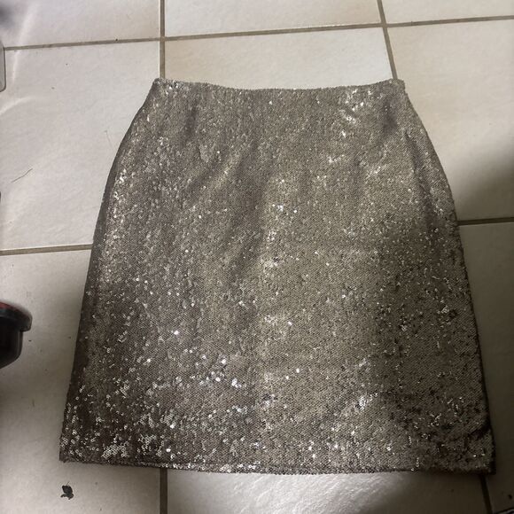 White House Black Market Sequin Skirt Champagne Party Sparkly Size 4 - Picture 2 of 4